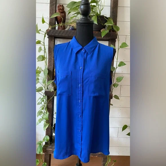 Apt 9: Elegant Royal Blue Button Down Shirt - Picture 17 of 17